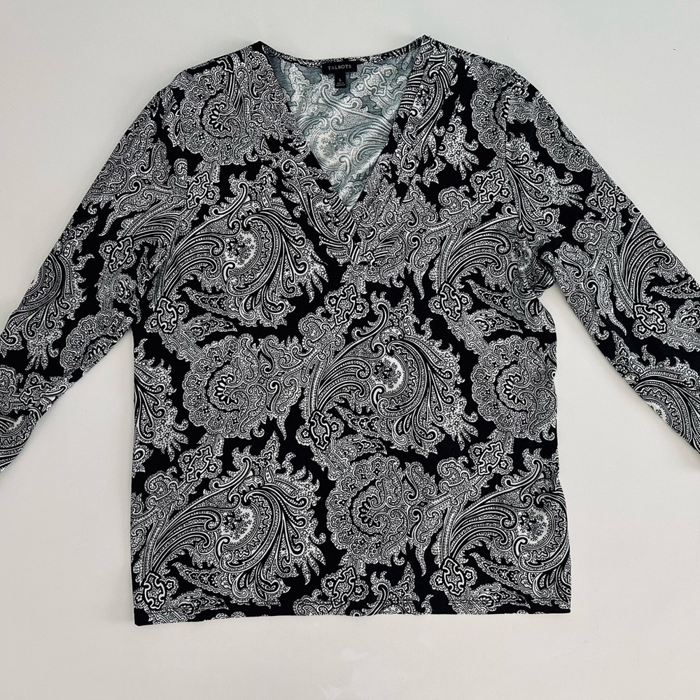 Talbots Monochrome Paisley Long Sleeve Top